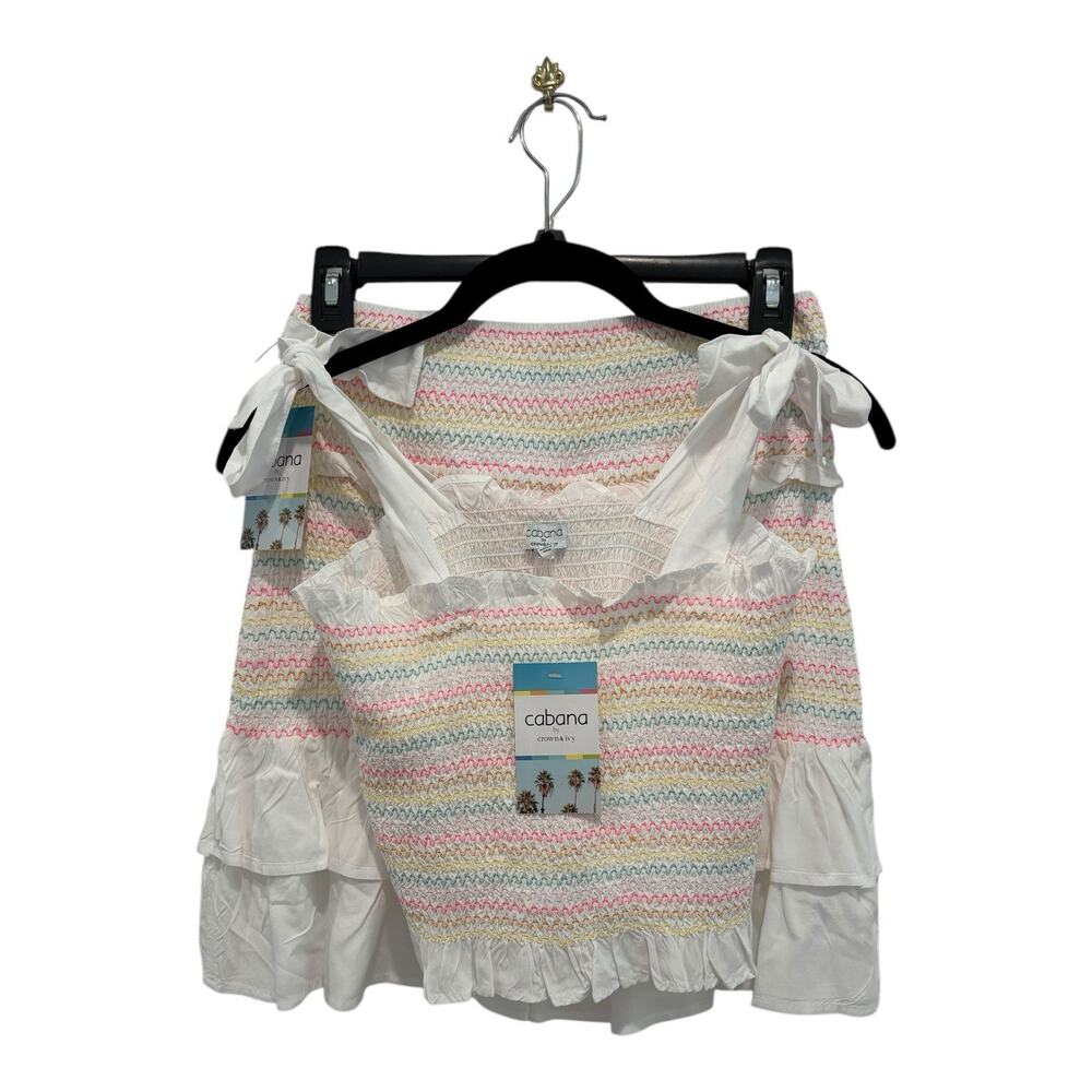 Cabana Crown Ivy Outfit Womens Medium Crop Top Skirt Pastel Striped 2 Pc Set - Picture 8 of 14